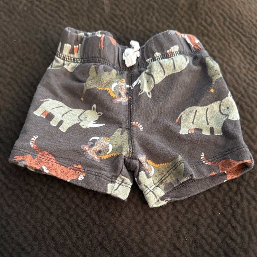 Baby Animal Print Cotton Shorts - Navy